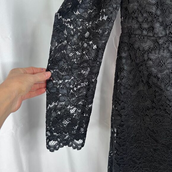 Express NWT Black Lace Overlay Statement Puff Shoulder Elegant Dress Size Small - Picture 6 of 10